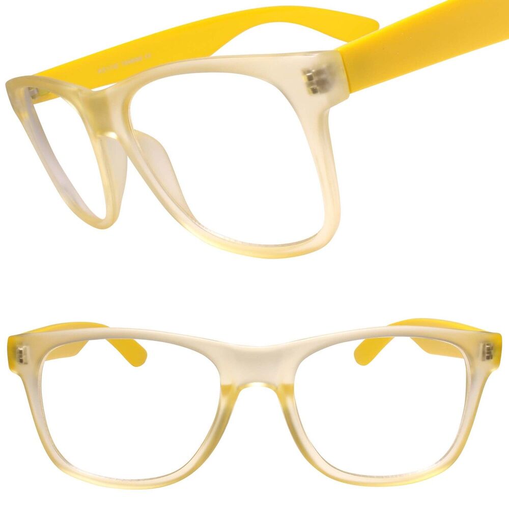 Classy 80s 90s Dapper Clubbing Horn Rimmed Yellow Temple Clear Lens Glasses
